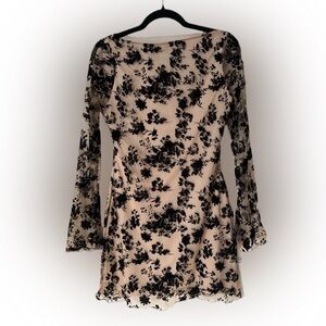 Floral Black and Cream Long Sleeve Dress